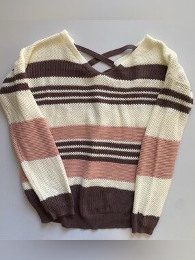 Love Circle Maternity Cozy Warm Comfort Striped Knit Sweater M with Cross Back